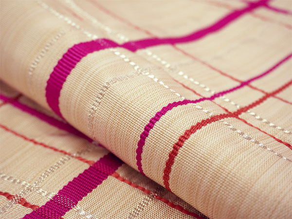 兵児帯 絹 米沢織 ベージュ ピンク 銀 チェ...の詳細画像5