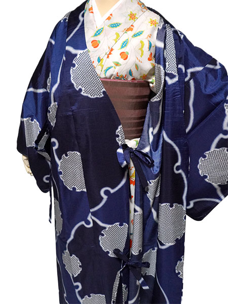 着物 雨コート 一部式 XLサイズ 携帯ポーチ付き ネイビー 雪輪 道中着衿 仕立て上がり ポリエステル 塵除け 洗える 雨の日 |  | 06