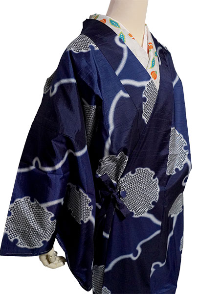 着物 雨コート 一部式 XLサイズ 携帯ポーチ付き ネイビー 雪輪 道中着衿 仕立て上がり ポリエステル 塵除け 洗える 雨の日 |  | 07