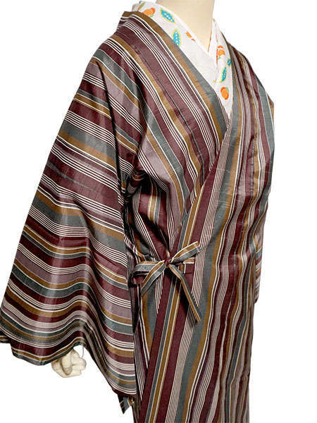 着物 雨コート 一部式 Lサイズ ブラウン カーキ 縞 道中着衿 仕立て上がり ポリエステル 塵除け 洗える 雨の日 |  | 07