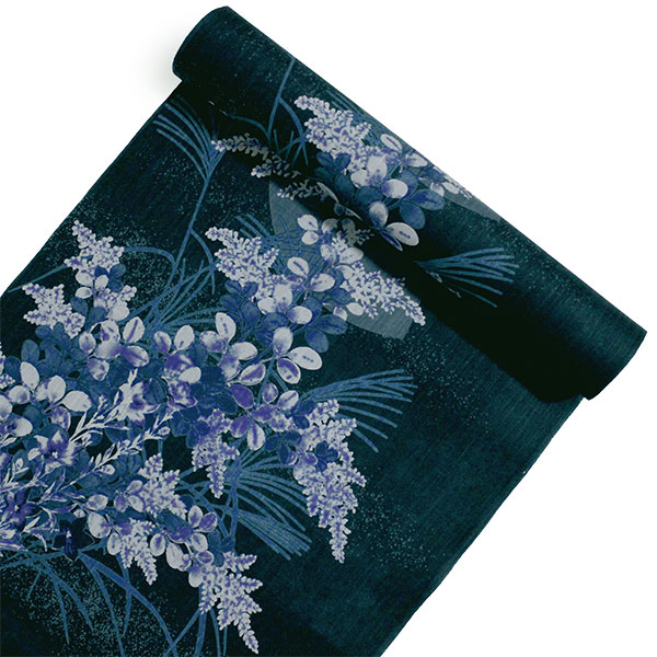 反物 浴衣 着物 新古品 夏物 木綿 オフホワイト 紺色 多色 A836-3 浴衣 レディース 知多木綿 反物 お仕立て付き 濃藍 秋草 月 手染め