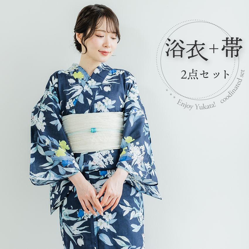 浴衣 レディース 単品 フリーサイズ ネイビー 花 綿 夏 大人 おしゃれ