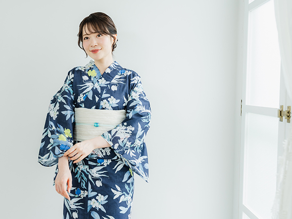 浴衣 レディース 単品 フリーサイズ ネイビー 花 綿 夏 大人 おしゃれ