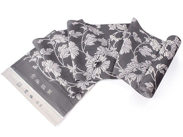 竺仙 浴衣 夏着物 反物 単品 引き染 綿 松煙染小紋 綿紅梅 グレー 花