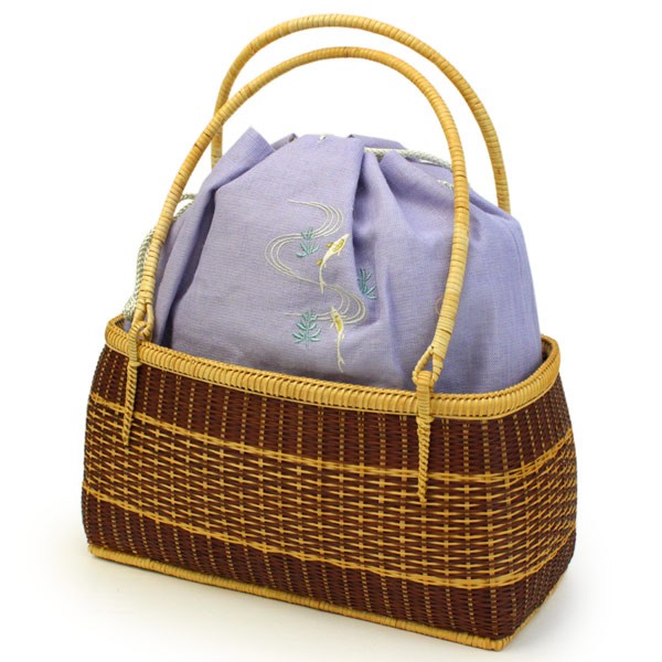伝統工芸品❣️一閑張りかごバック銀彩和紙紫の姫様花籠飾り籠浴衣 伝統工芸品❣️一閑張りかごバック銀彩和紙紫の姫様花籠飾り籠浴衣