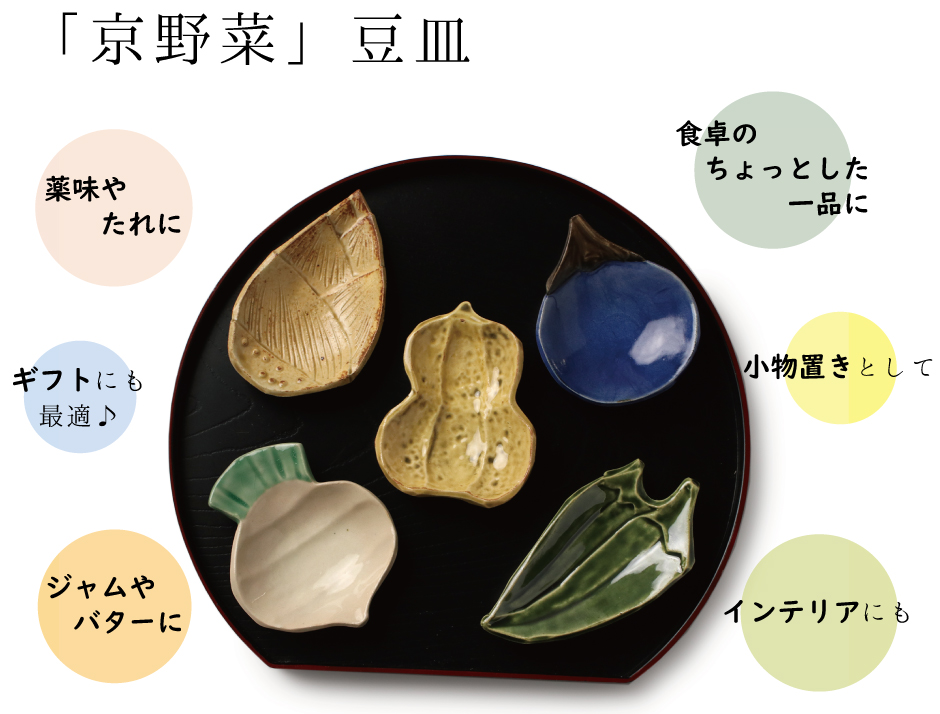 京焼 豆皿 京野菜 5種セット 伝統工芸 手描き 六兵衛窯 食器