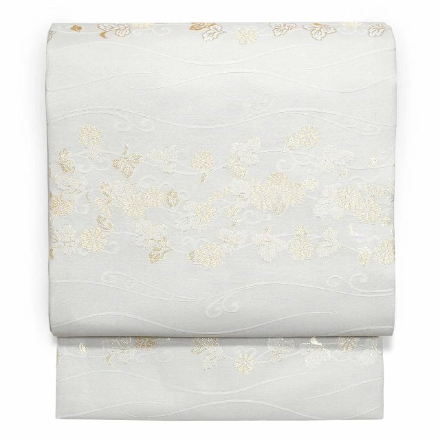 西陣織 正絹 九寸名古屋帯 仕立て上がり 春秋冬用 白色 ベージュ 紫色