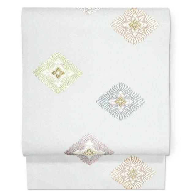 西陣織 正絹 九寸名古屋帯 仕立て上がり 春秋冬用 白色 ベージュ 紫色