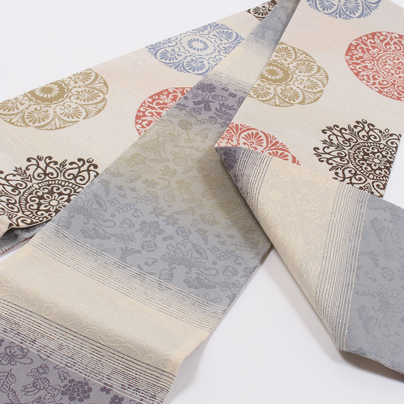 T*n様 正絹西陣織廣部織物バロック文リバーシブル袋帯 きもの 和 半幅帯 長尺 正絹 リバーシブル 西陣織 大光織物 オフ