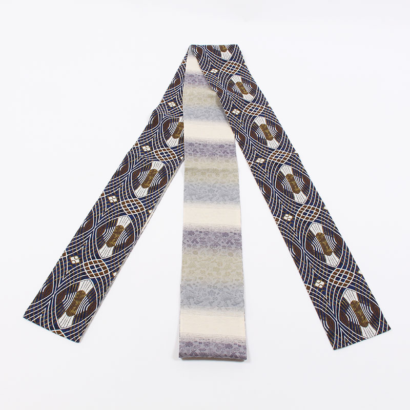 きもの 和 半幅帯 長尺 正絹 リバーシブル 西陣織 大光織物 濃紺 幾何