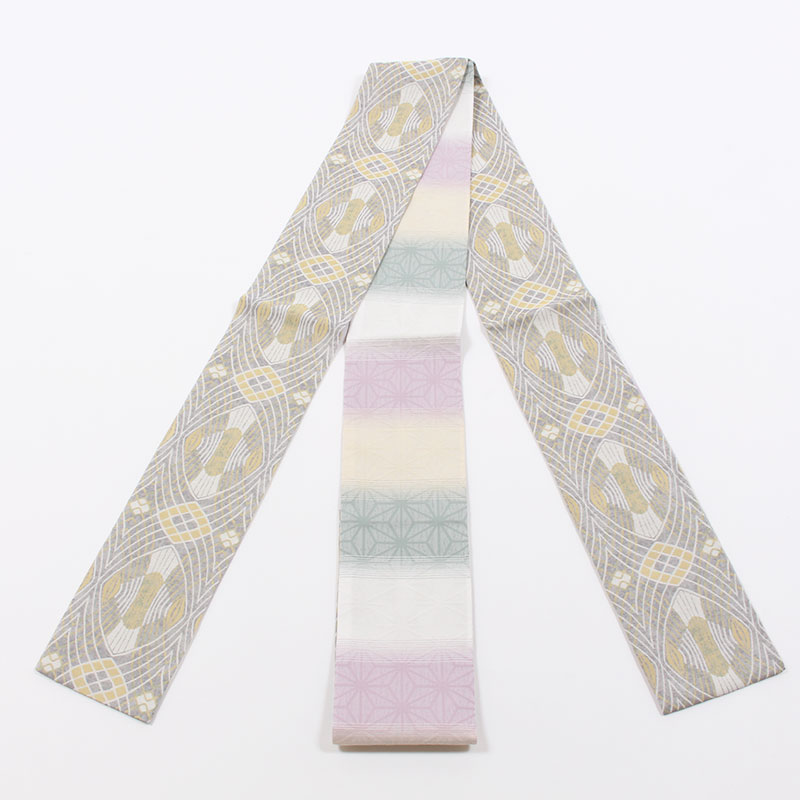 きもの 和 半幅帯 長尺 正絹 リバーシブル 西陣織 大光織物 銀灰色