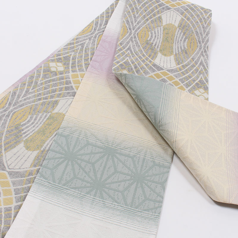 きもの 和 半幅帯 長尺 正絹 リバーシブル 西陣織 大光織物 銀灰色