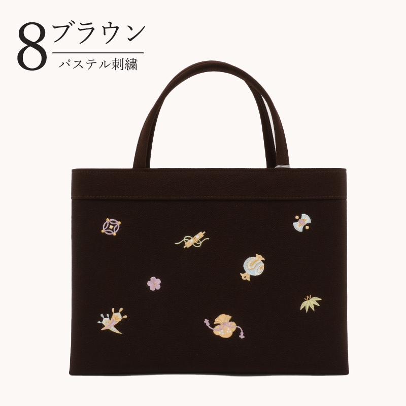 ベージュ刺繍の鞠模様 着物バック和装用バッグ　井筒屋 きもの 和 和装バッグ トート A4 フォーマル 正絹 ちりめん 宝尽くし