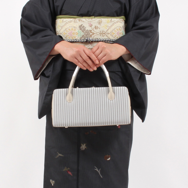 きもの 和 利休バッグ 和小物さくら 正絹 縞模様 グレー×ベージュ