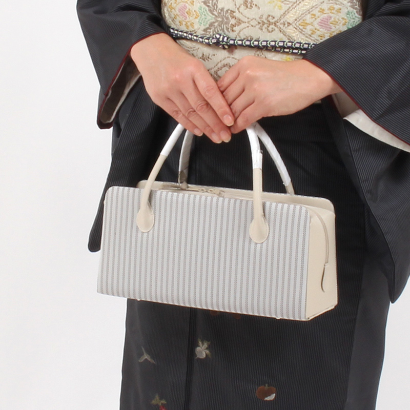 きもの 和 利休バッグ 和小物さくら 正絹 縞模様 グレー×ベージュ