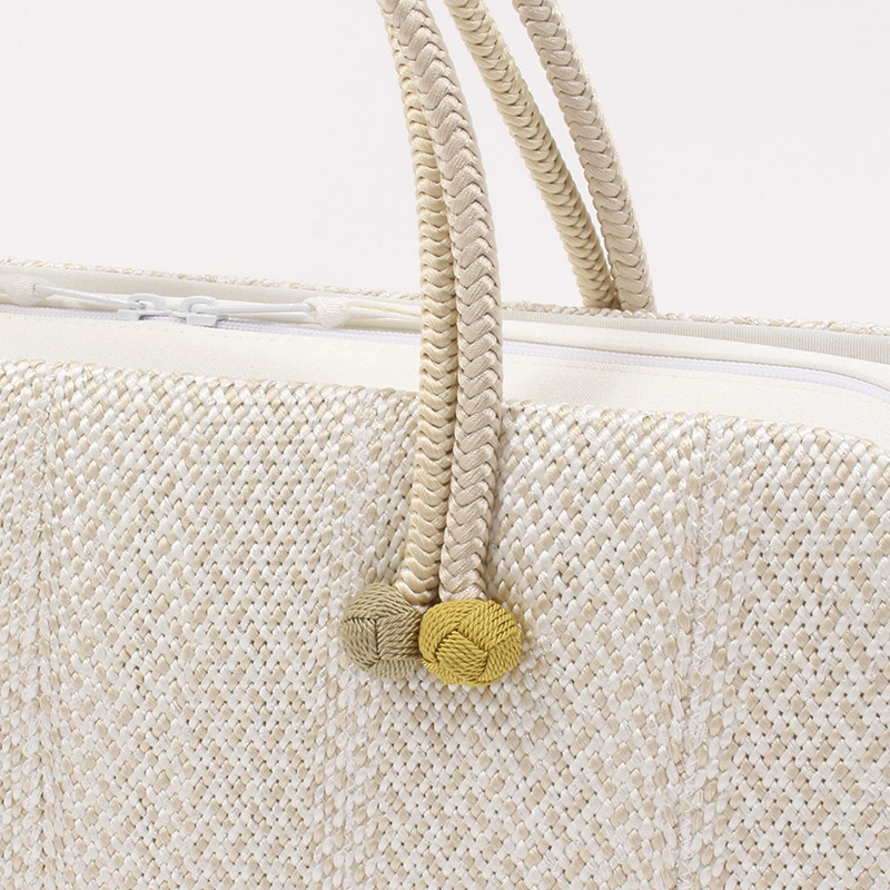 きもの 和 利休バッグ 和装バッグ フォーマル 正絹 白×白茶 ベージュ系