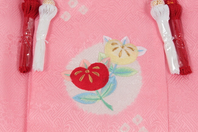 七五三 着物 3歳 被布 単品 購入 正絹 ピンク 赤 橘文 絞り 刺繍 日本