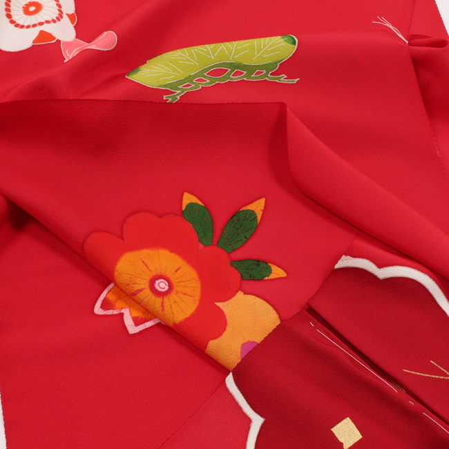 七五三 着物 7歳 正絹 購入 紅型風 レトロ 赤色 雪輪花文 京友禅