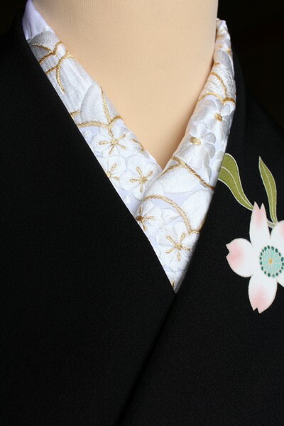 きもの 和 刺繍半襟 振袖 白 白×金 橘梅菊文 半衿 訪問着用 婚礼