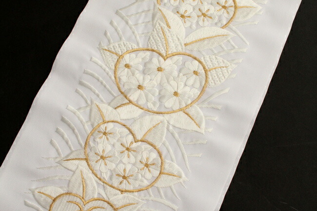 きもの 和 刺繍半襟 振袖 白 白×金 橘梅菊文 半衿 訪問着用 婚礼