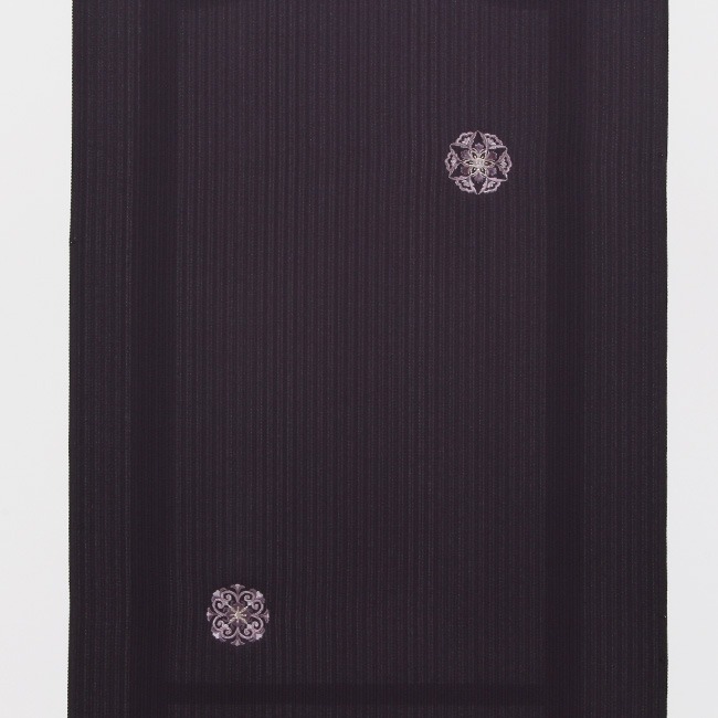 きもの 和 小紋 着物 反物 単衣 袷 正絹 飛び柄 刺繍 洋華紋 深紫 丹後