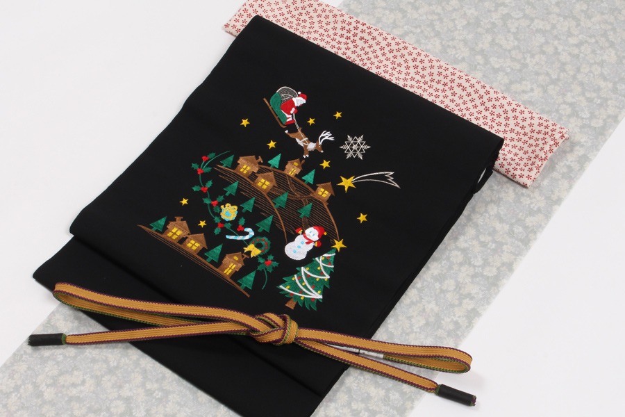 きもの 和 名古屋帯 九寸 正絹 西陣織 刺繍 サンタクロース ソリ きもの 和 名古屋帯 九寸 正絹 西陣織 刺繍 サンタクロース ソリ