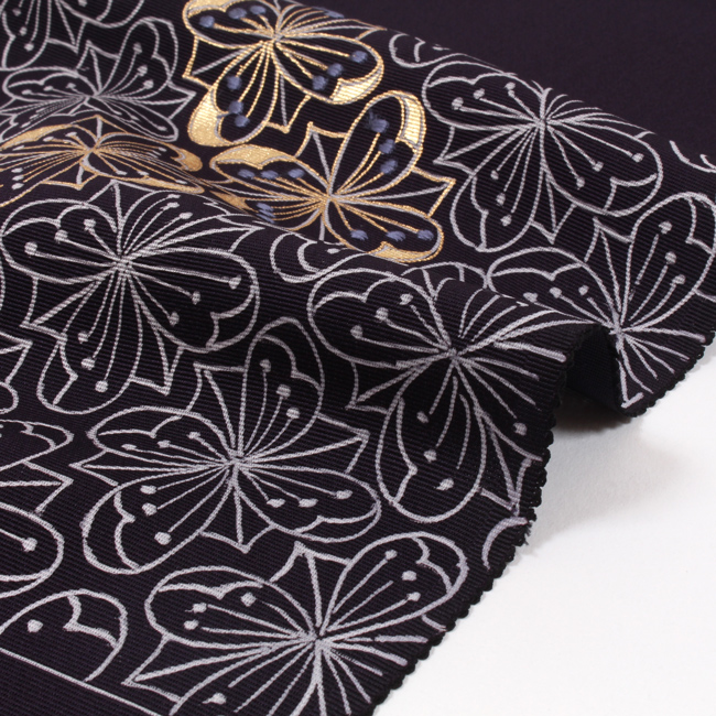 きもの 和 名古屋帯 京友禅 京の染匠 一富司 九寸 四弁花 刺繍 紫地