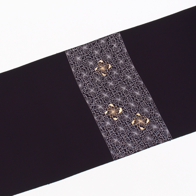 きもの 和 名古屋帯 京友禅 京の染匠 一富司 九寸 四弁花 刺繍 紫地