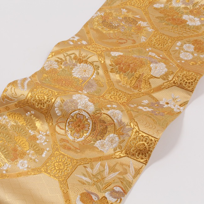 きもの 和 袋帯 梅垣織物 西陣織 正絹 フォーマル 春秋格天井文 金