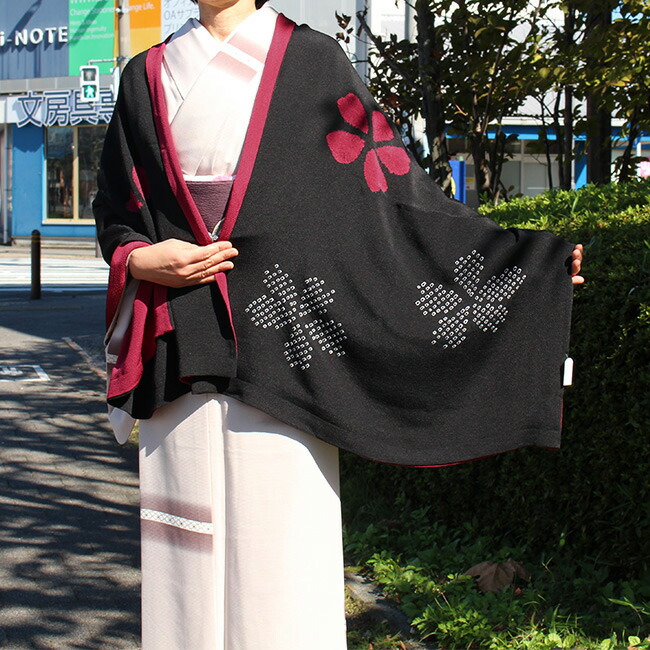 和装ショール ちりめんショール 正絹丹後ちりめん両面 絞り入り  