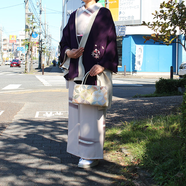 衿秀 和装ショール 刺繍入り 両面 ちりめんショール 正絹 丹後