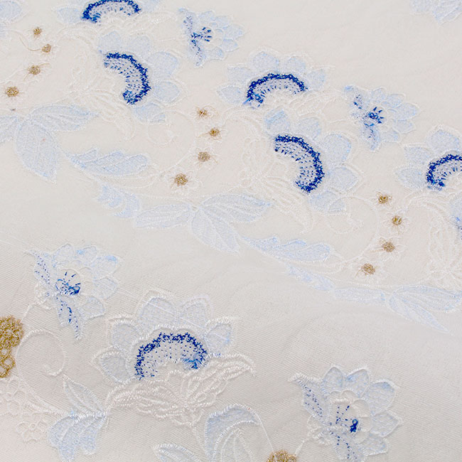 高級 名古屋帯 正絹 お太鼓柄 アイボリー ブルー 刺繍 夏帯 羅織 紗織 きもの 和 夏帯 九寸名古屋帯 白地 ボタニカル刺繍 お太鼓柄 通年