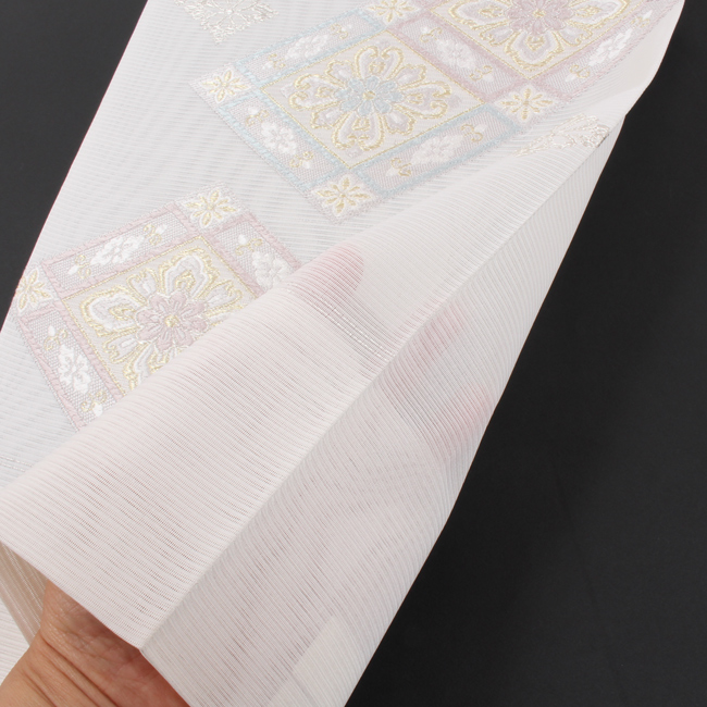 きもの 和 正絹 袋帯 夏帯 志都香 西陣織 絽 菱重ね飾り有職文 白地