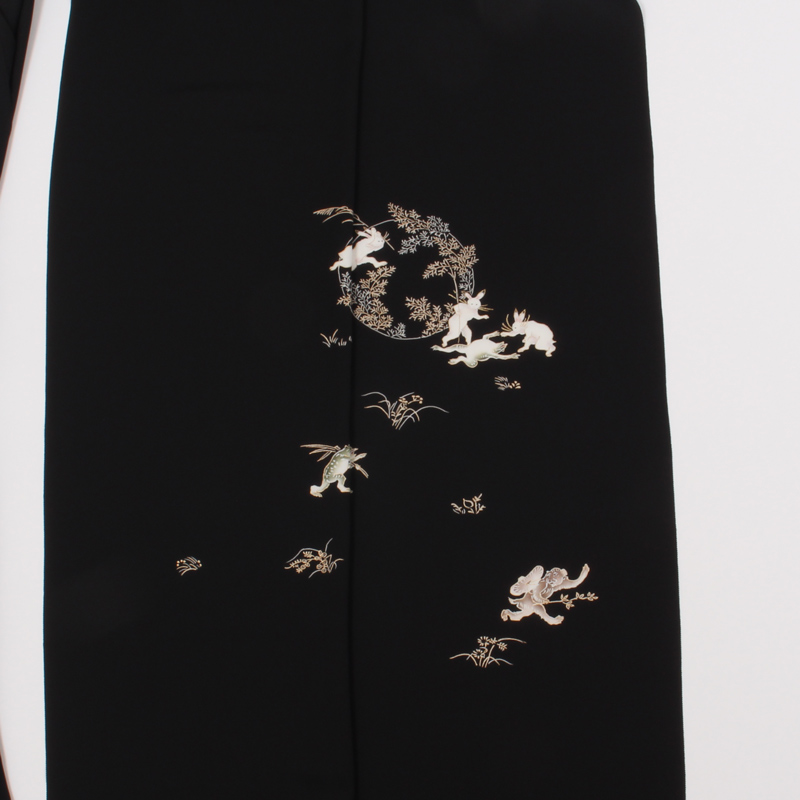 きもの 和 付け下げ 付下げ 着尺 正絹 鳥獣戯画 黒地 手描き京友禅 糊