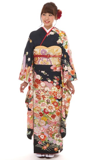 振袖レンタル 小さいサイズ 小柄 正絹 シンプル fg-300b フルセット