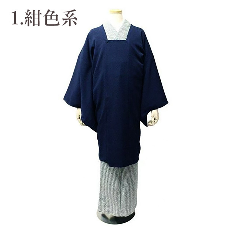 新品 リバーシブル コート地 反物 黒地 ぼかし藍色 道行 道中着 和装 着物 coat-michi-650522_1.jpg