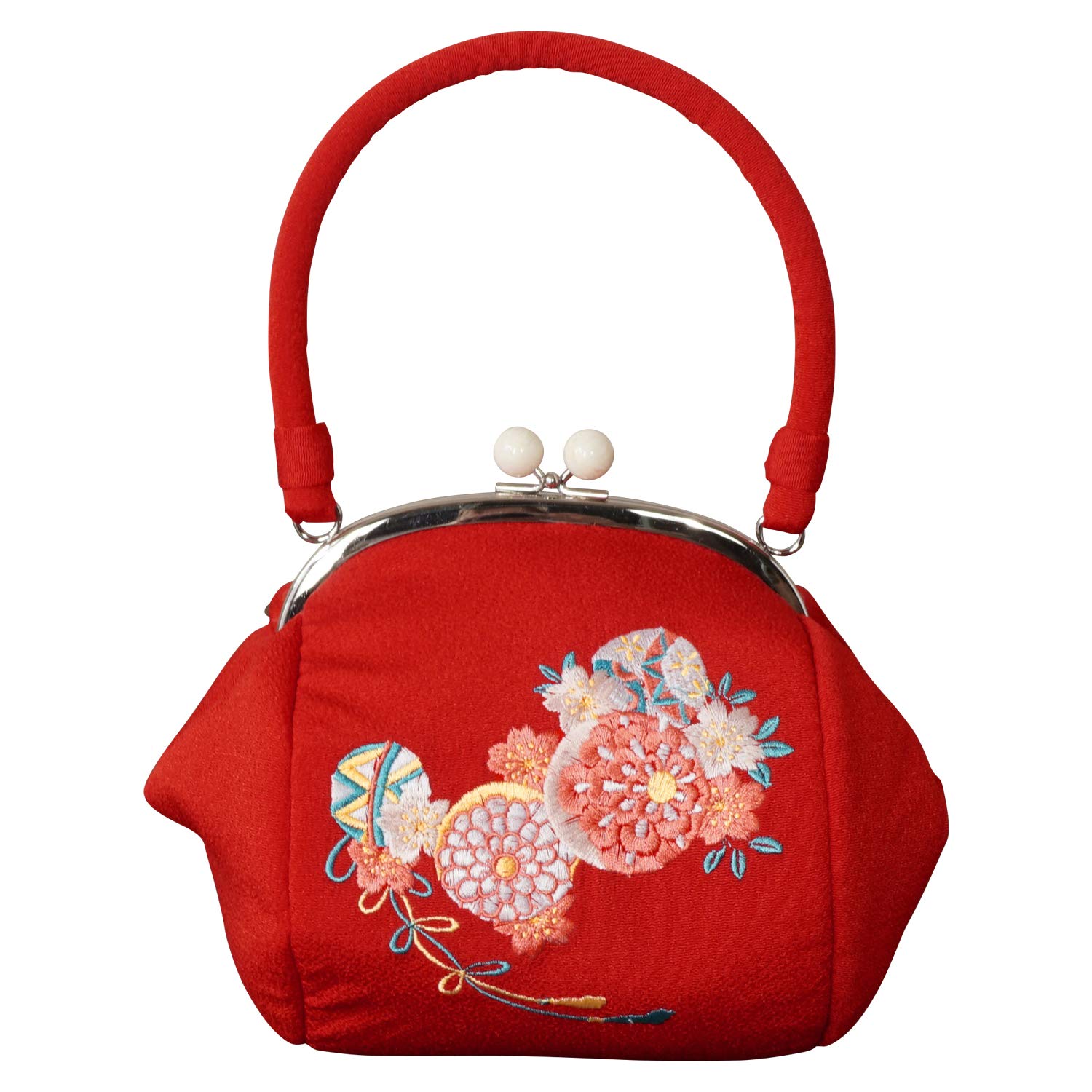 振袖 バッグ 単品 がま口 丸型 丸い たっぷり収納 選べる3色 毬 桜 赤 