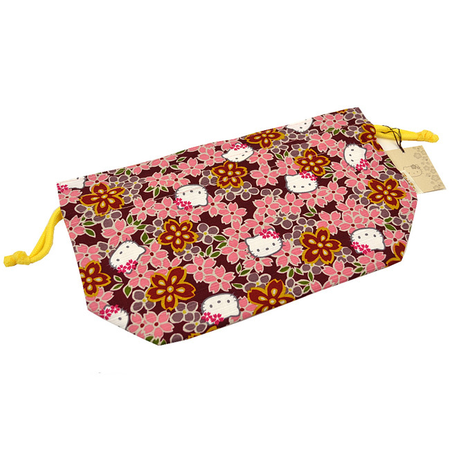 kimono cafe（キモノカフェ） ハローキティ 弁当袋 桜 水色 巾着袋 お