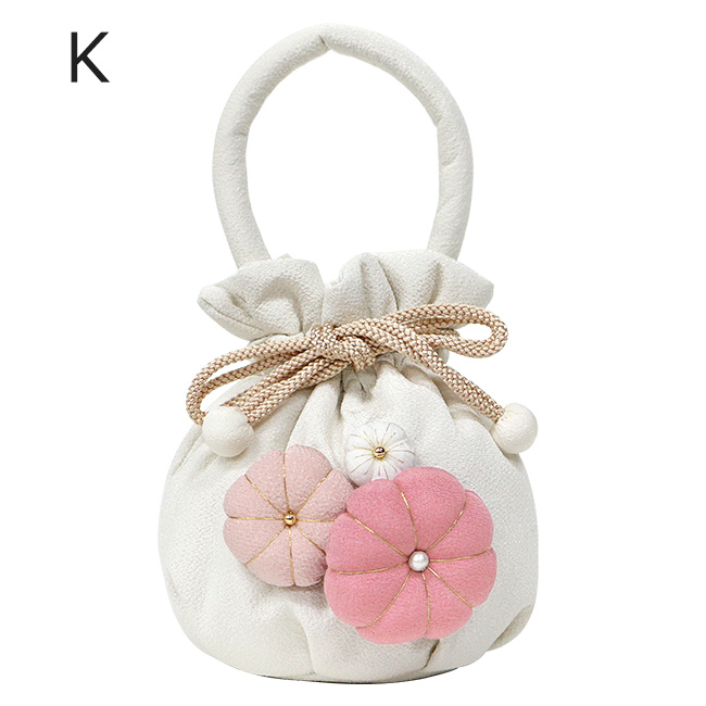 七五三　３歳　うさぎ　被布　ピンク　着物　巾着袋　草履　セット　美品 kimono cafe（キモノカフェ） 七五三 バッグ ふっくら飾り うさぎ 花