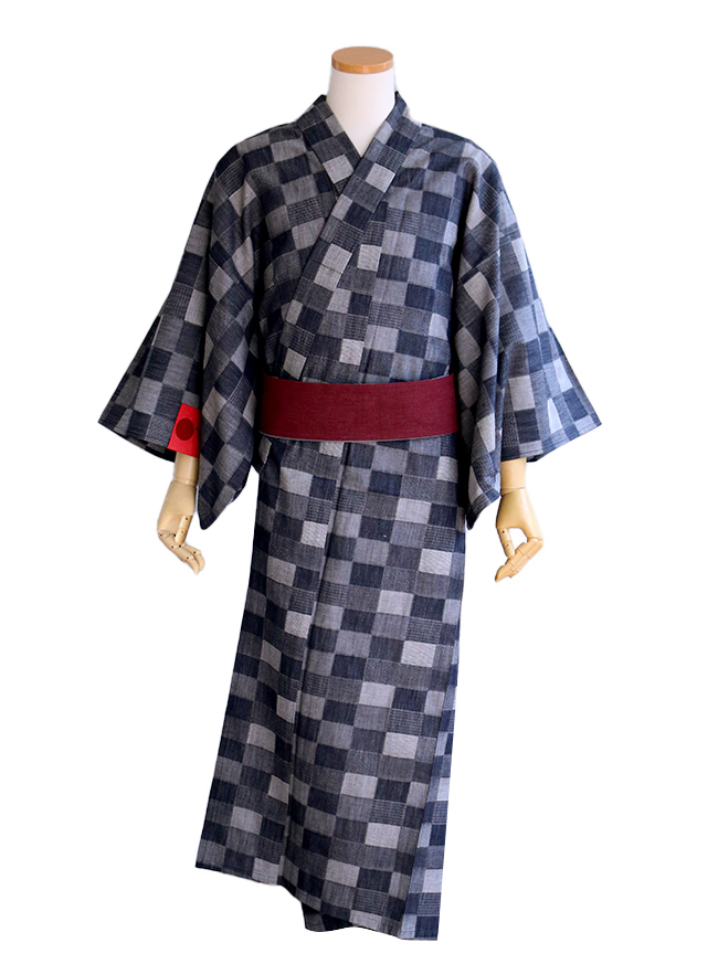kimono cafe メンズ デニム着物 全6柄 よろけ縞 ななめ縞 M