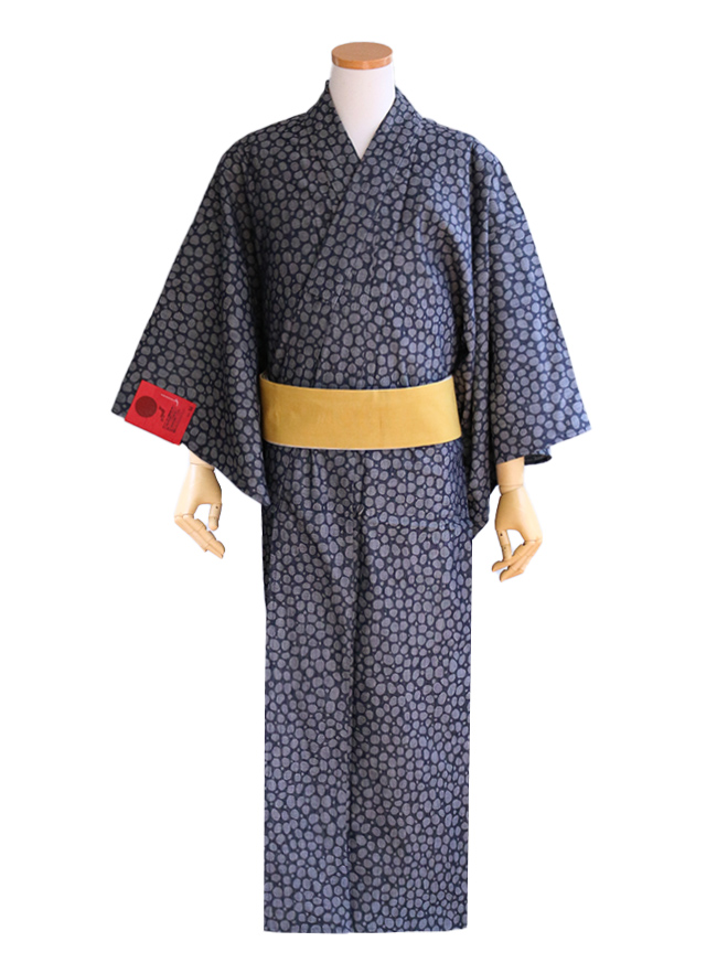 kimono cafe メンズ デニム着物 全6柄 よろけ縞 ななめ縞 M