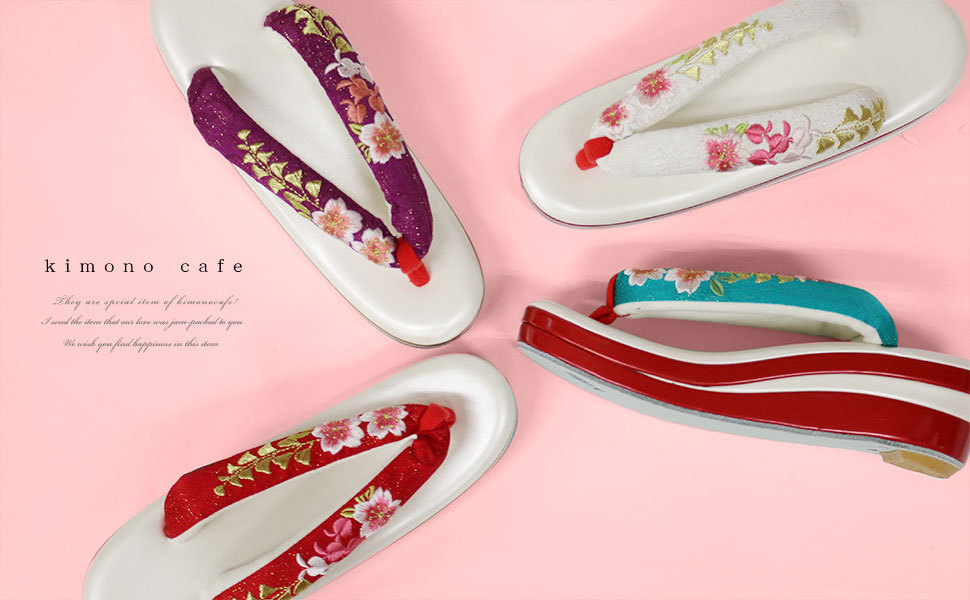 kimono cafe 振袖 草履 桜と藤の刺繍 華やか 可愛い 厚底 大きい kimono cafe 振袖 草履 桜と藤の刺繍 華やか 可愛い 厚底 大きい