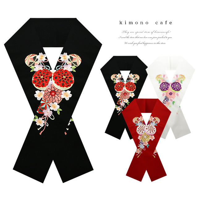 kimono cafe 振袖用半衿 刺繍 辻が花 洗える 半襟 成人式 卒業式