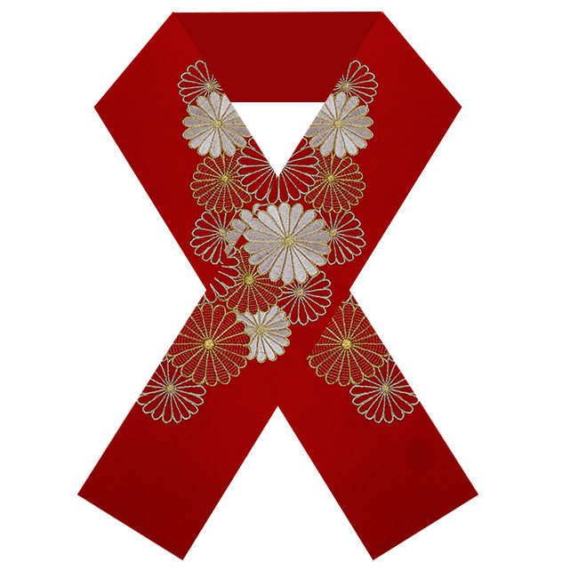 刺繍 半襟 振袖 菊刺繍 赤 白 黒 古典 レトロ 礼装 成人式 ママ振袖