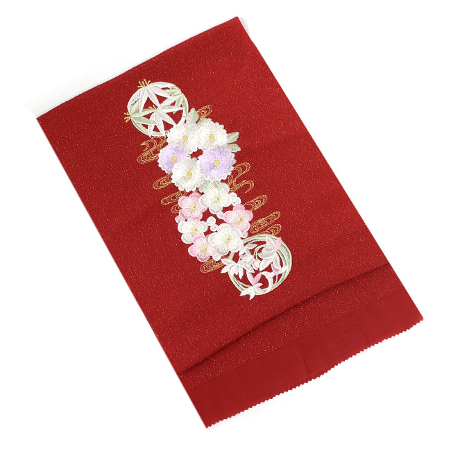 振袖 帯揚げ 正絹金通し 四君子 刺繍 帯揚 縮緬 成人式 結婚式 振袖用 赤 紫 鶸色 白 水色 クリーム色