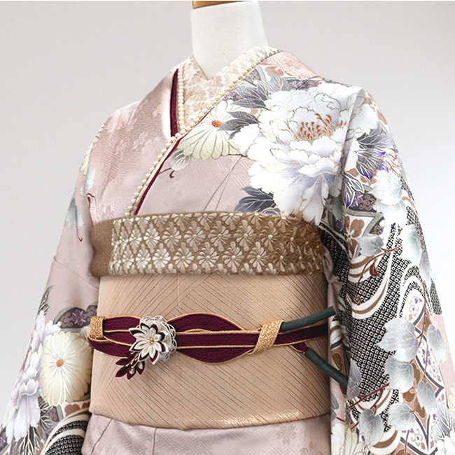 振袖 帯揚げ 刺繍 菊菱 正絹 日本製 くすみカラー オフ白 クリーム 茶