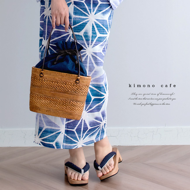 kimono cafe アタバッグ かごバッグ 薔薇 ちりめん ジャガード 巾着 