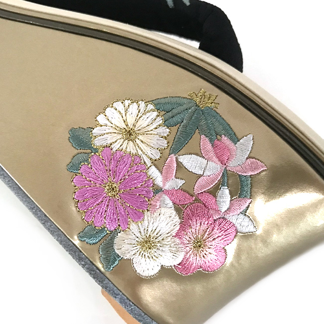 振袖用草履 ヒール草履 四君子 刺繍 ゴールド 白 ピンク 成人式 袴用草履 卒業式 礼装 | kimono cafe | 06