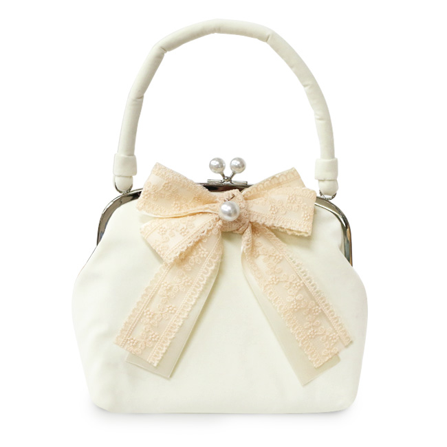 kimono cafe 振袖 袴用 バッグ レースリボンとパールのベルベット  