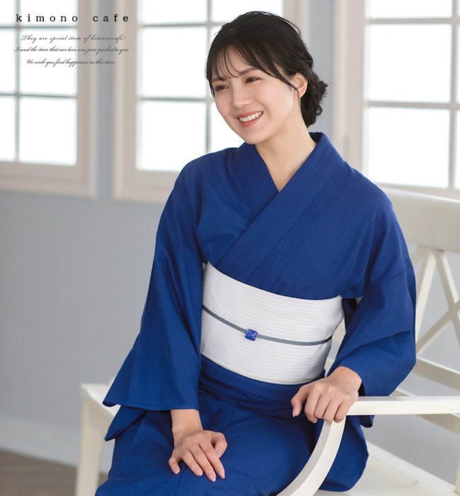 kimono cafe 浴衣 レディース 単品 無地 シンプル ベージュ ネイビー M 